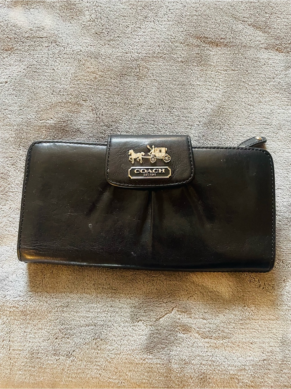Coach Black Leather Continental Wallet- Damaged